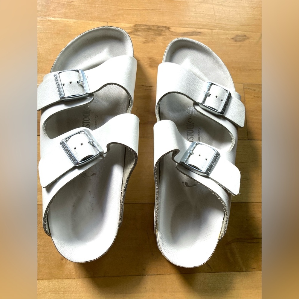 Birkenstock Arizona All-White Leather Double Strap Sandals Sz 41 M8 W10